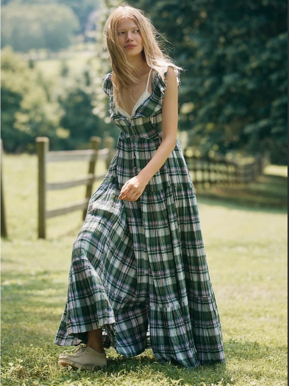 Anthropologie Pilcro Flutter-Sleeve Tiered Midi Dress